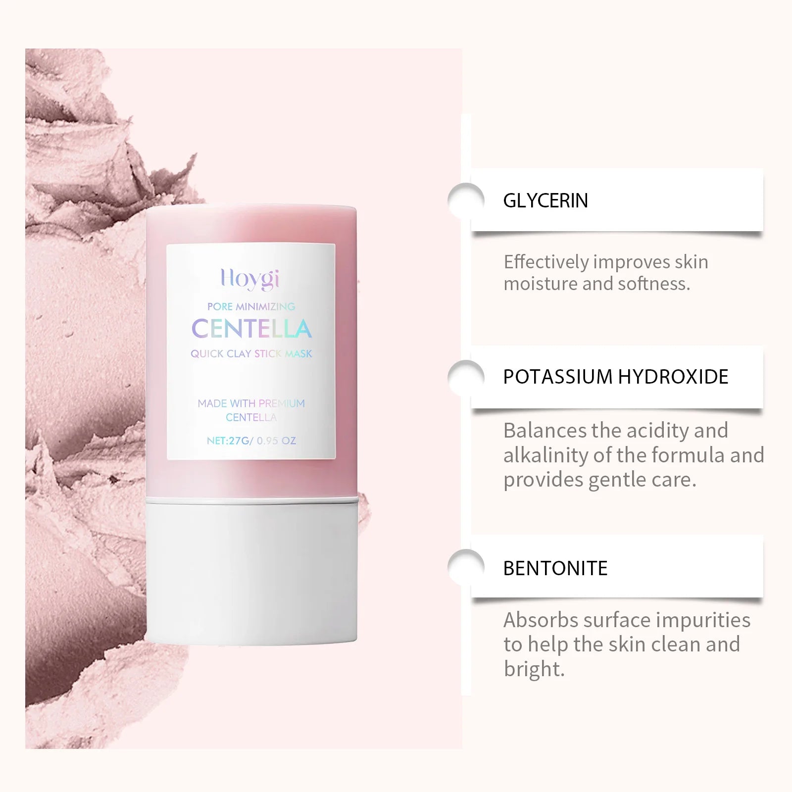 Centella Clay Stick Mask Facial Cleansing Pore Minimizing Deep Moisturizing Soothing Facial Brightening Face Mask Skin Care 27g