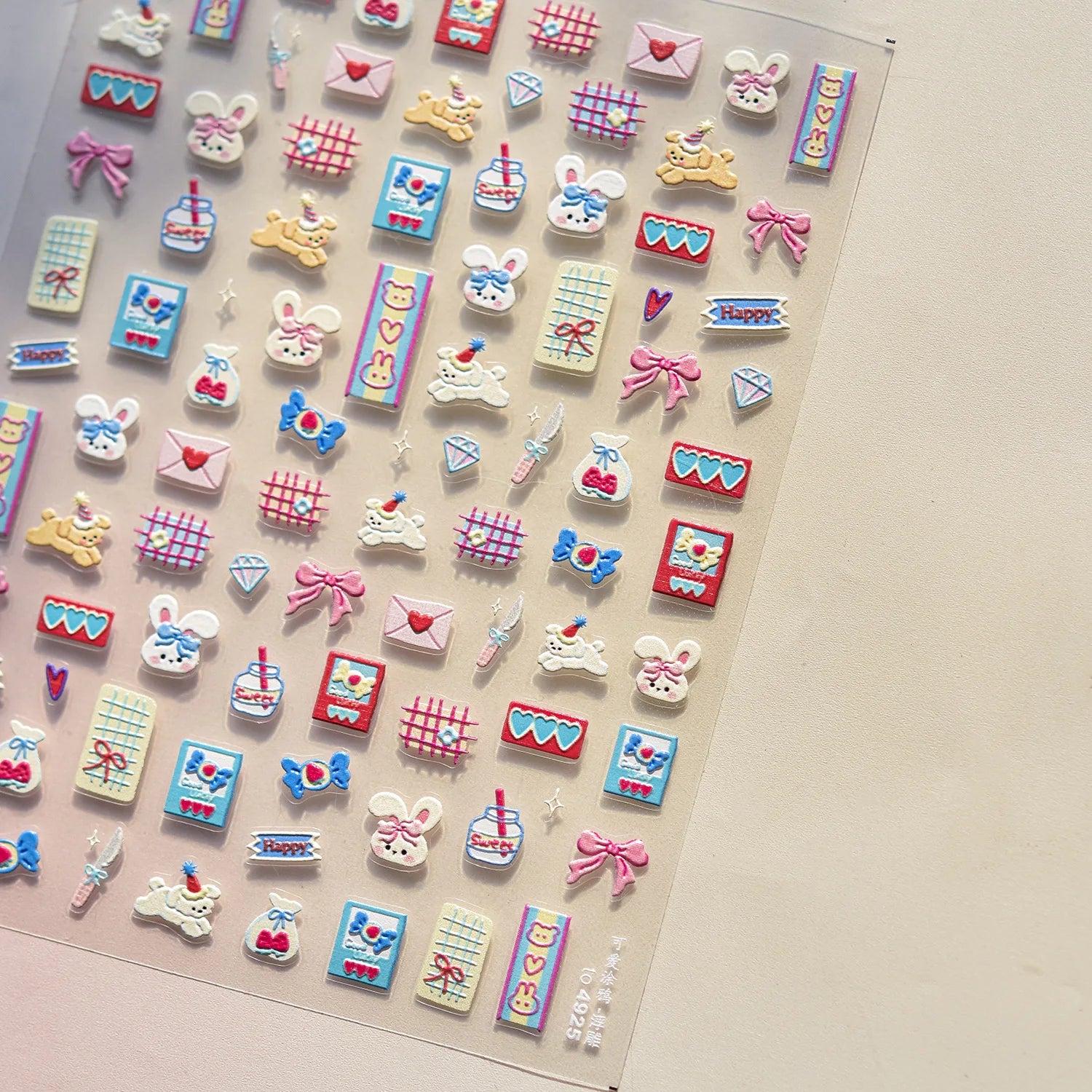 1pcs Japanese Cute Graffiti Lines Nail Art Stickers 5D Embossed Butterfly Rabbit Nail Art Accessory Stickers Self Adhesive Decal