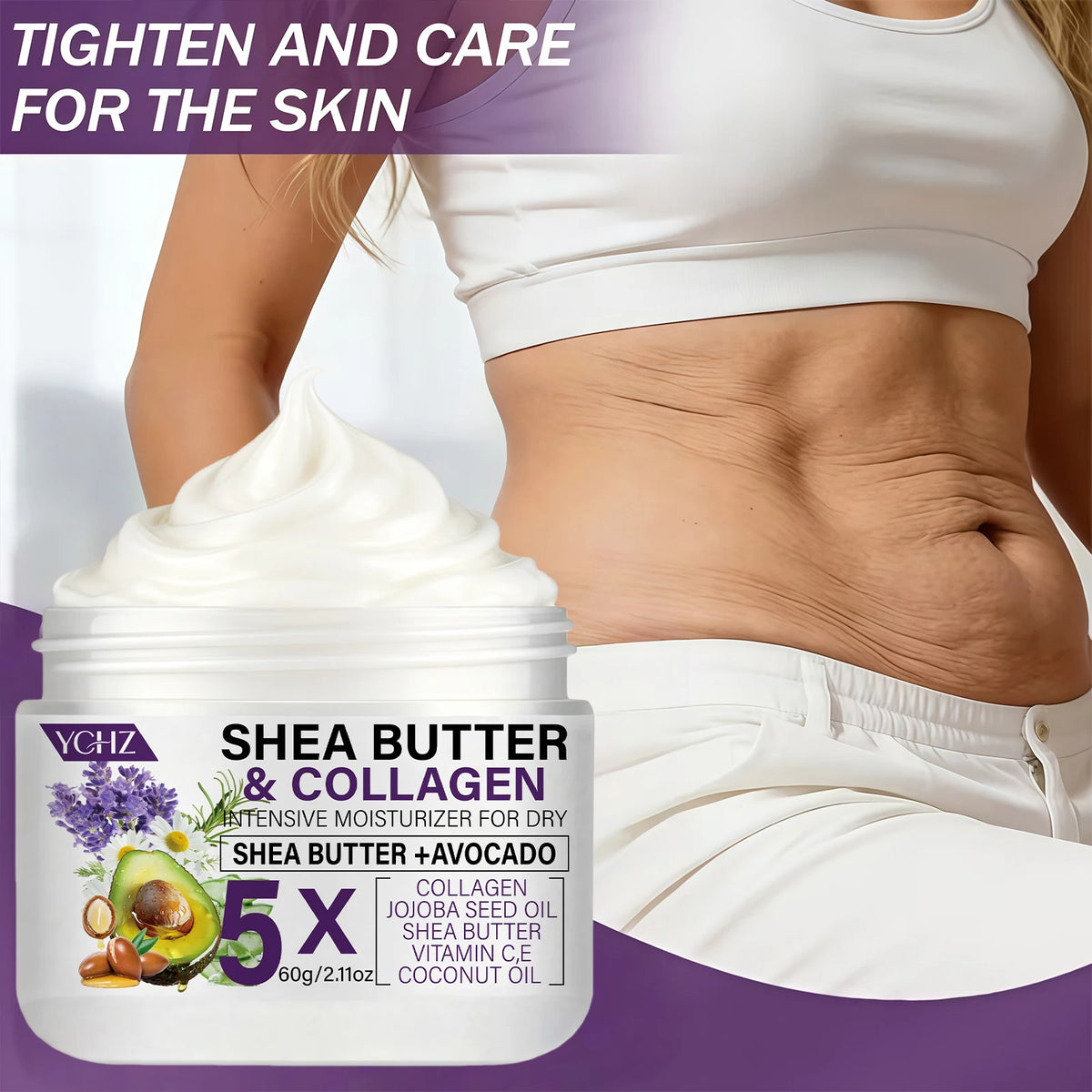 Shea Butter Collagen Firming Cream, Light Beige Firming Cream, Suitable for Thighs, Buttocks, Arms, Abdomen--And Body Lotion-60G