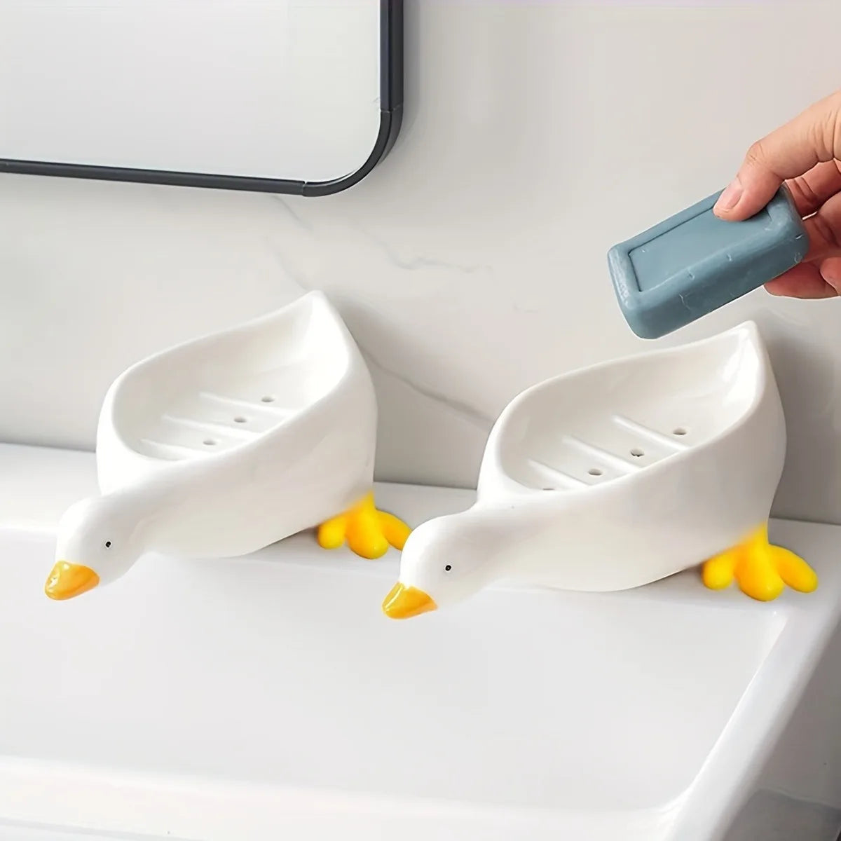 Duck Soap Dish - Cute Self Draining Soap Holder with Tray, Bathroom Decor Organizer for Sink Countertop | Novelty Gift Idea