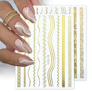 3D Nail Stickers Bronzing Gold Silver Lines Stripe Geometric Design Flowers Gradient Adhesive Slider Papers Nail Art Accessories