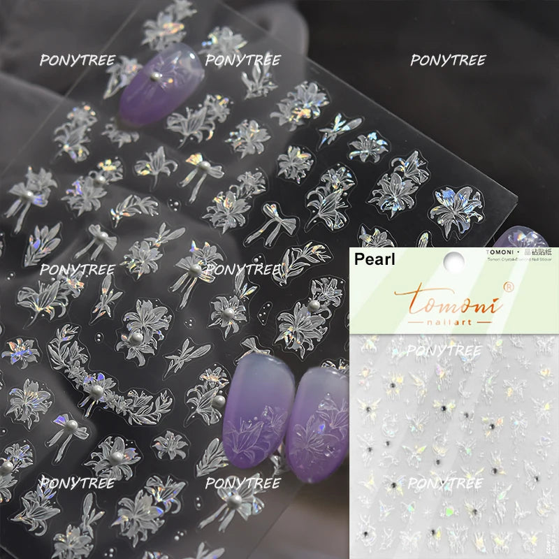 Elegant Pink Purple Flower Rose Colourful Gentle Petal Peach Blossom Metal Shiny Self Nail Art Sticker Decoration Manicure Decal