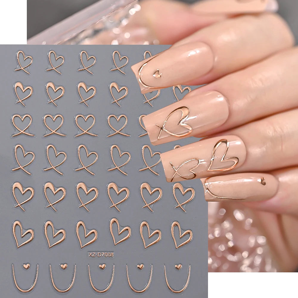 1pc Y2K-Inspired 3D Metallic Nail Stickers Geometric Marble & Bronzing Designs Nail Sliders Self-Adhesive Sparkling Manicure DIY