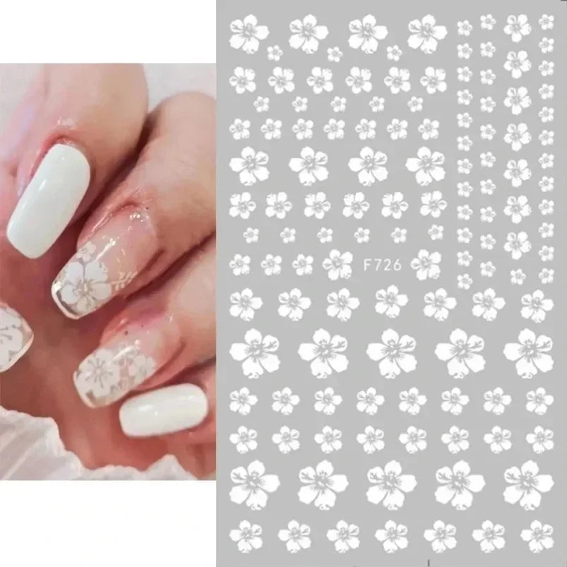 Cherry Blossom 3D Nail Stickers White Flower Petals Nail Art Decals Elegant Wedding Design Spring Sakura Manicure Slider Decor