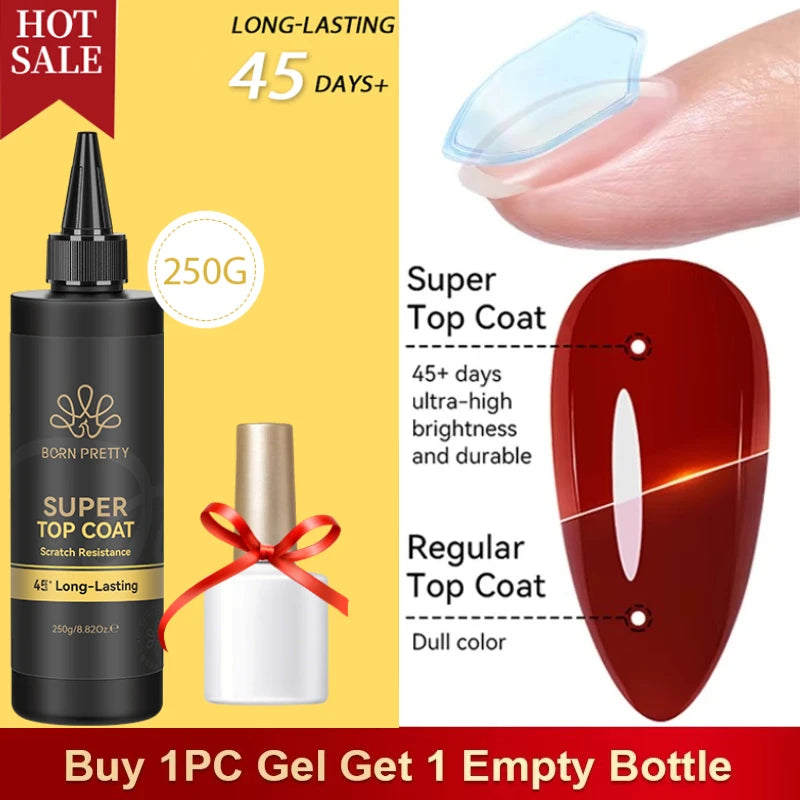 BORN PRETTY 250g Super Top Coat Base Gel Soak off UV LED Drying Long Lasting Semi Permanent Jelly Nude Pink Gel Nail Polish