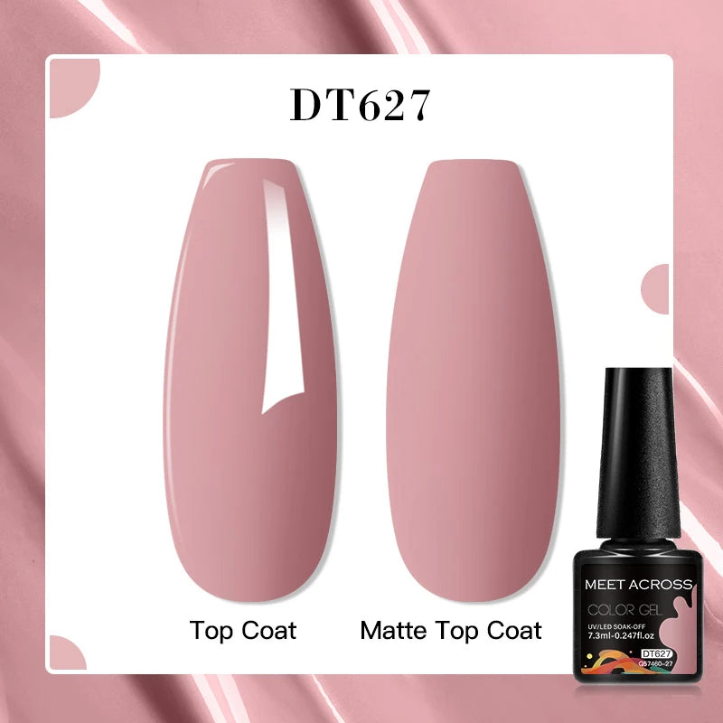 MEET ACROSS 7ml Pink Glitter Rubber Base Nail Gel Polish Sparkling Gold Foil DIY Nail Art Painting Gel Long Lasting Varnish