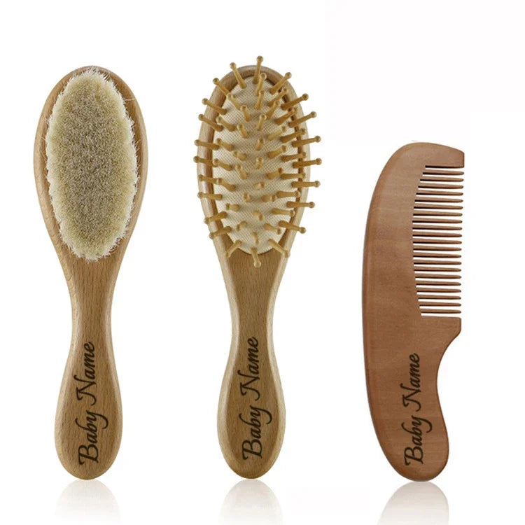Wooden Baby Brush Wool Comb New Born Hair Brush Infant Head Massager Bath Brush Comb for Kids