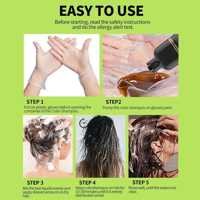 500ml Black Dyed Shampoo Instant Dye Covers Natural Gray Hair Shampoo Black Hair Dye Herbal Ginseng Ginger White Hair Dyed Black