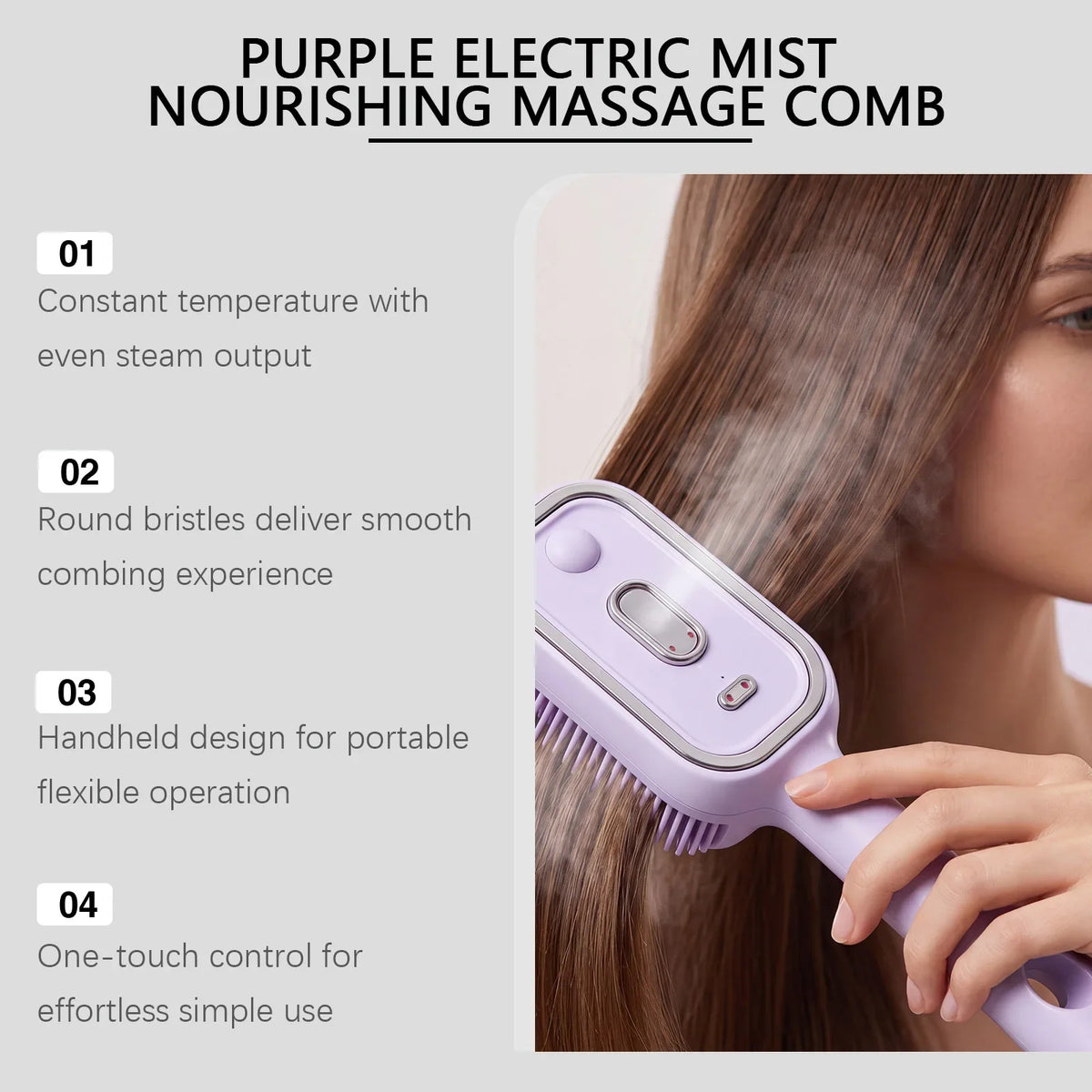 Electric Spray Hair Brush 2-In-1 Misting Hair Brush with Water Spray Reduce Frizz Anti-Static Retractable Steam Massage Comb
