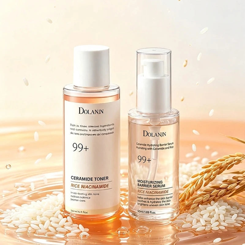 Rice Niacinamide Ceramide Skincare Set,moisturizing Brightening Toner,deeply Moisturizing Repairing Essence For Sensitive Skin