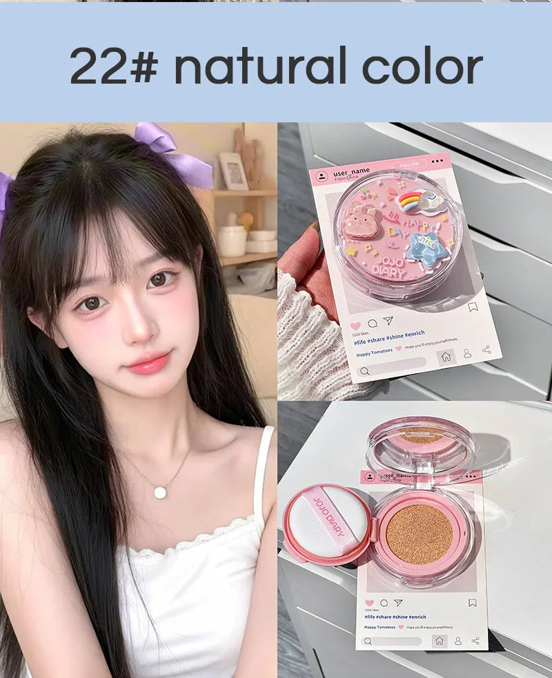 JOJO Diary Korean Hydrating Air Cushion BB Cream Concealer Moisturizing Lasting Moisturizing No Stuck Waterproof and Sweat-proof