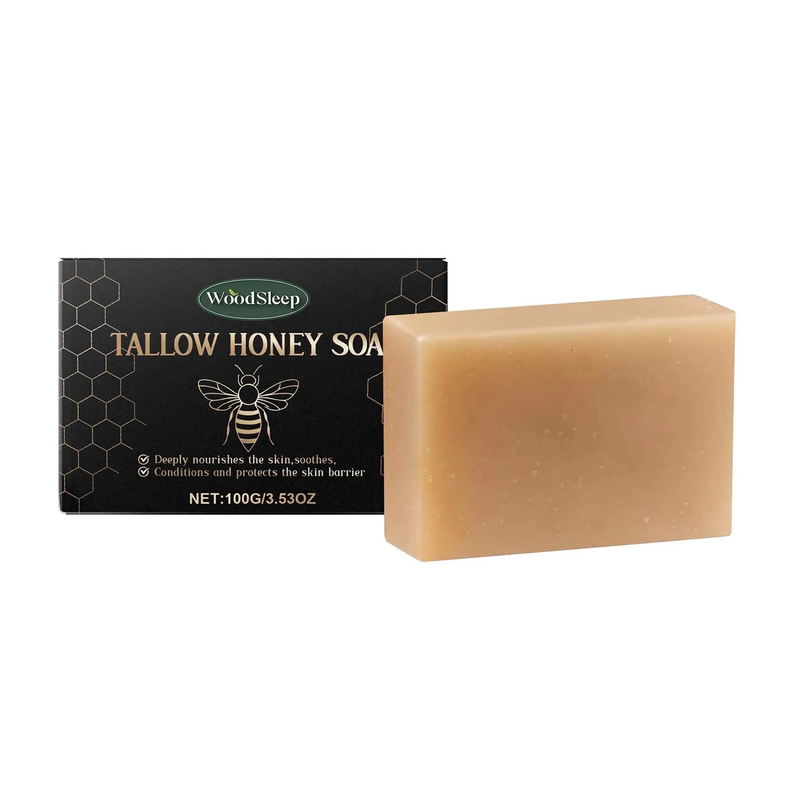 Woodsleep Tallow and Honey Balm Soap Moisturizing Skin Cleaning Dirt Remover Soft Smooth Deep Nourishment Natural Soap Bars 100g