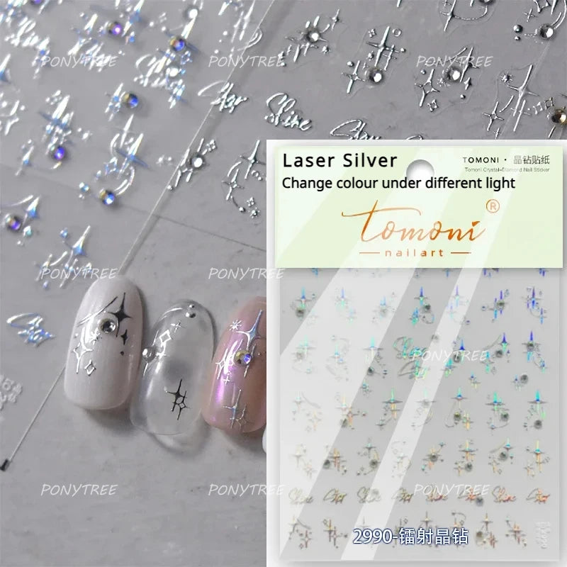 Geometric Lines Star Love Heart Chain Silver Gold Lava Letter Flower Growth Ring Number 5D DIY Nail Art Stickers Manicure Decals