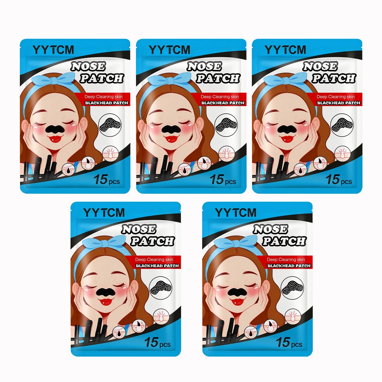 Blackhead Nose Patch, Charcoal Face Nose Mask Deep Cleansing Blackhead Removal Comedone Peel Off Mask 15Pcs/Bag