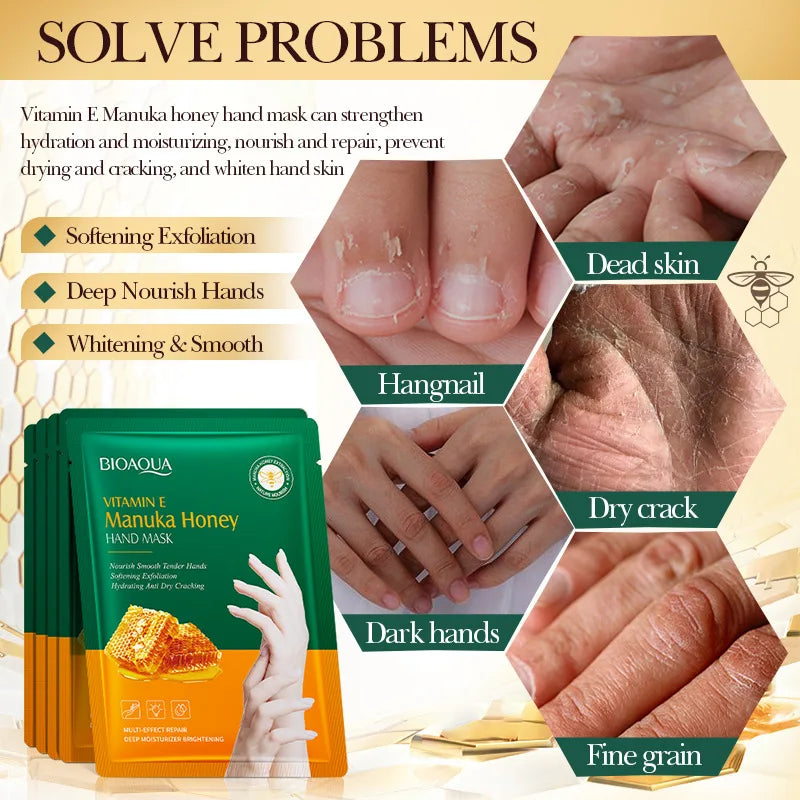 Manuka Honey & Vitamin E Hand Mask - Deep Moisturizing, Exfoliating & Repairing Hand Care for Dry, Cracked Hands