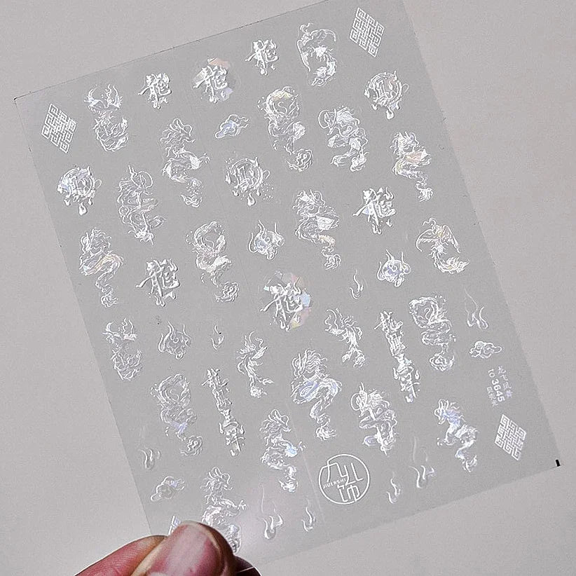 5D Kawaii Ink Wash Fairy Fox Dragon Loong Nail Art Stickers Cartoon Star Animals Backglue Nail Decoration Decals Accessories