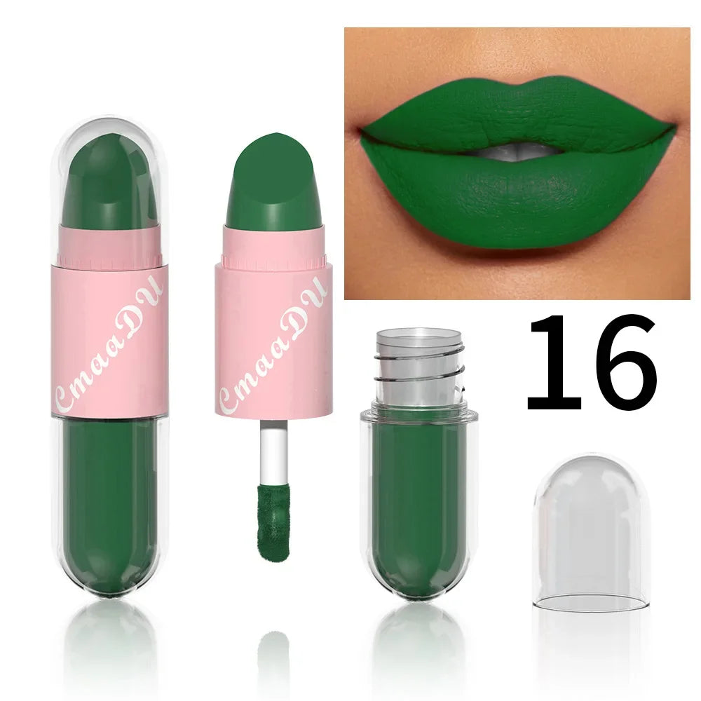 18Color 2In1 Matte Velvet Liquid Lipstick Double Head Sexy Red Purple LipGloss Moisturizing Lasting Waterproof Lip Glaze Make Up