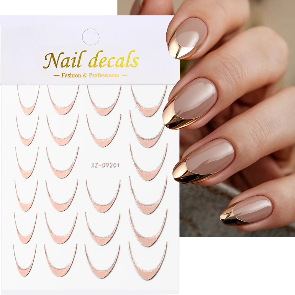 3D Metallic Silver French Line Nail Stickers C Curve Stripe Lines Metal French Nail Decals French Manicure Nail Decoration *1PCS