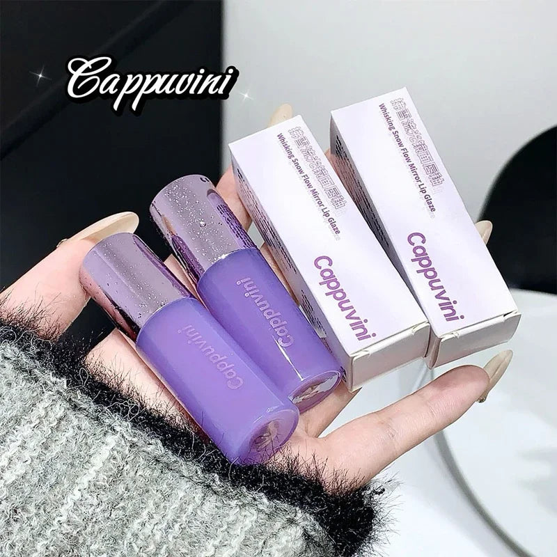 Water Light Lip Gloss Purple Mulberry Mirror Glass Lip Glaze Moisturizing Plump Lip Non Stick Cup Waterproof Long Lasting Makeup