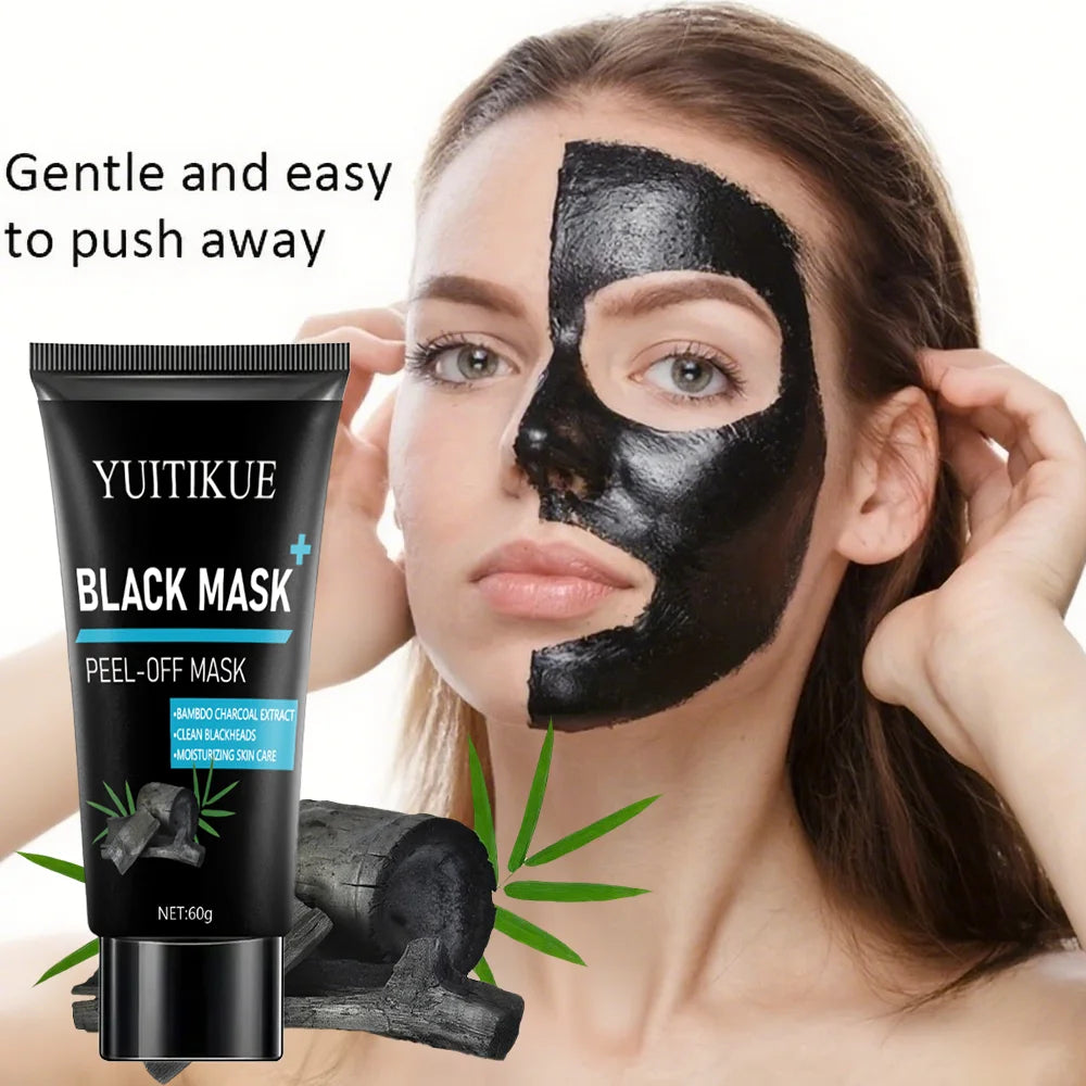 Black Peel Off Mask 60g - Bamboo Charcoal Extract, Cleans Blackheads & Moisturizes, for Smooth Radiant Skin