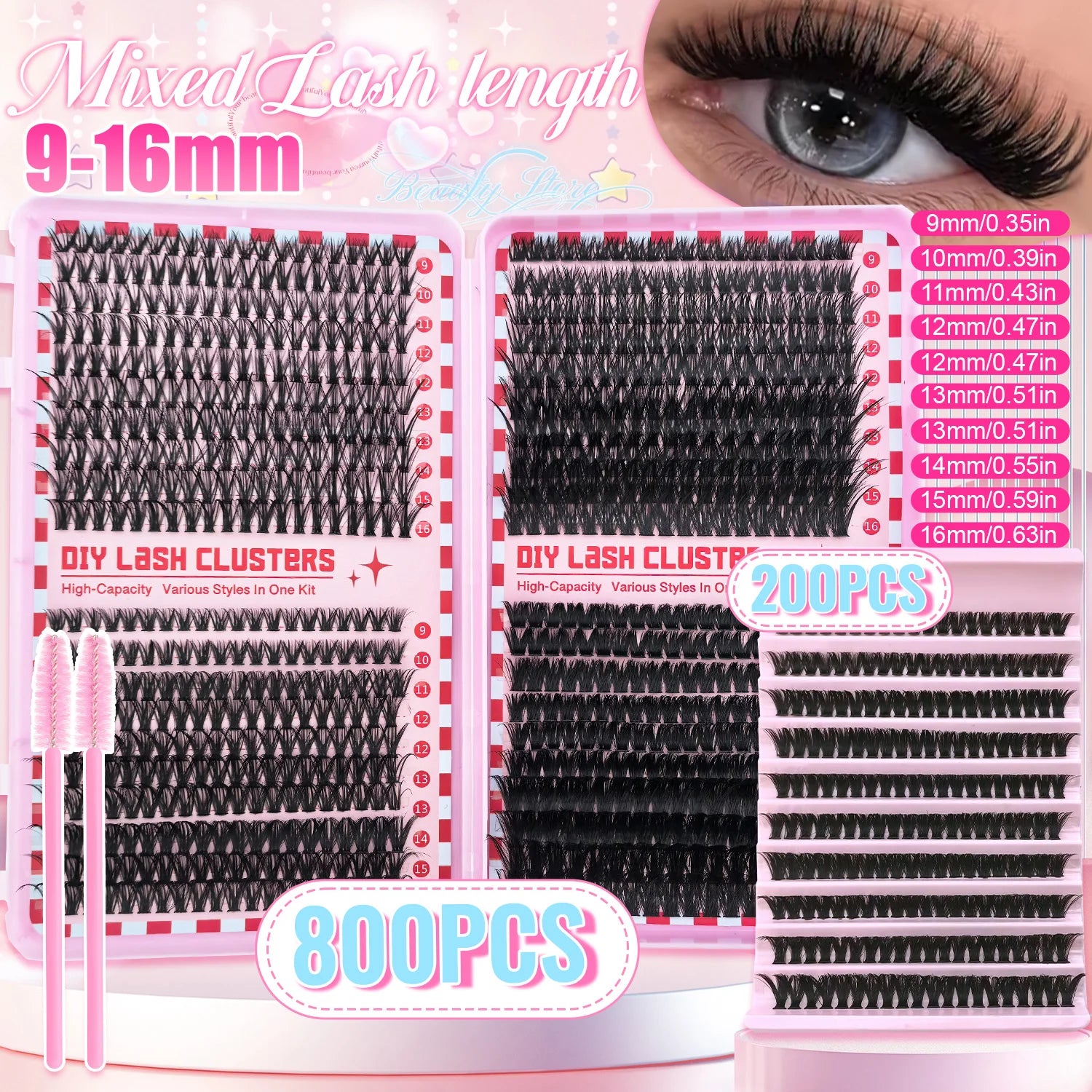 200/800 Pcs False Eyelash Book Set 30D-100D Reusable 9-16mm D Curly Mixed Lengths False Eyelashes Festival Gift for Friend