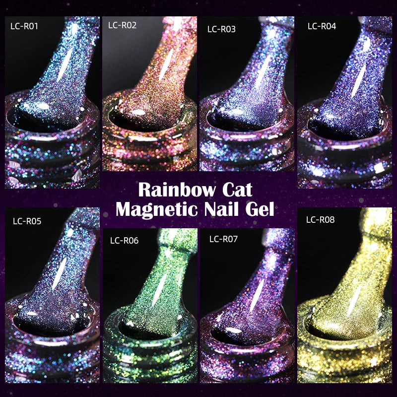 LILYCUTE 7ml 9D Rainbow Reflective Cat Magnetic Nail Gel Polish Winter Autumn Snowlight Sparkling Soak Off Nail Art Gel Varnish