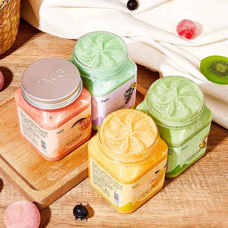 400ml Fruit Scented Bath Salt Body Scrub Exfoliating Body Wash Peach Mango Kiwi Grape Fruity Bath Salts