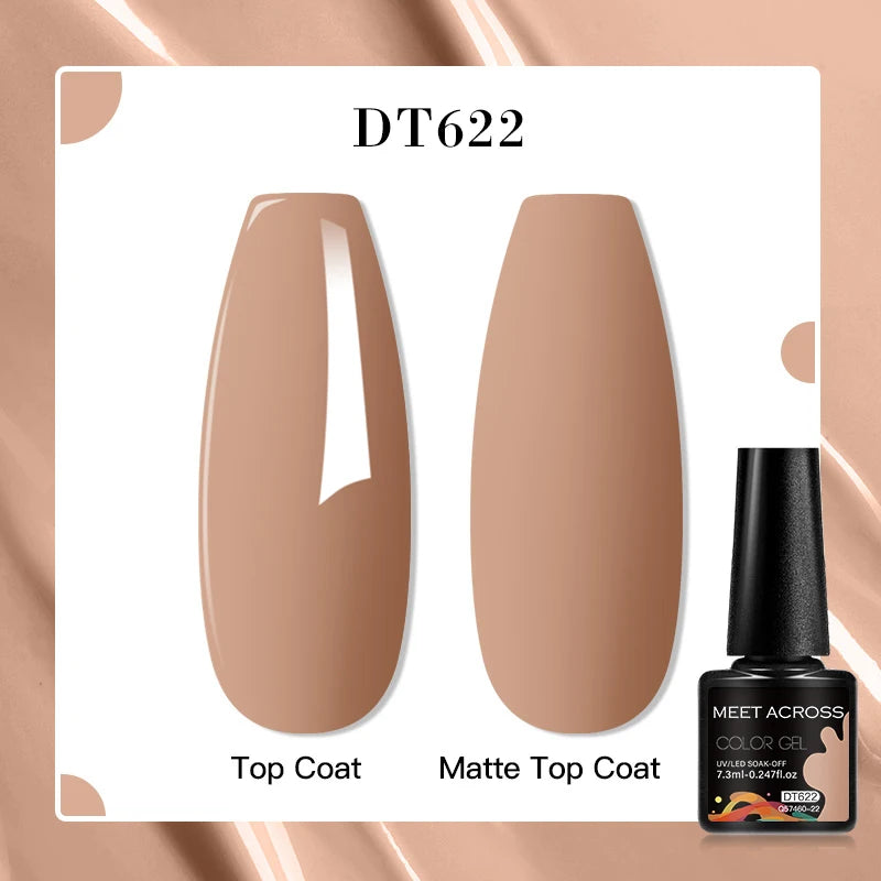 MEET ACROSS 7ml Pink Glitter Rubber Base Nail Gel Polish Sparkling Gold Foil DIY Nail Art Painting Gel Long Lasting Varnish