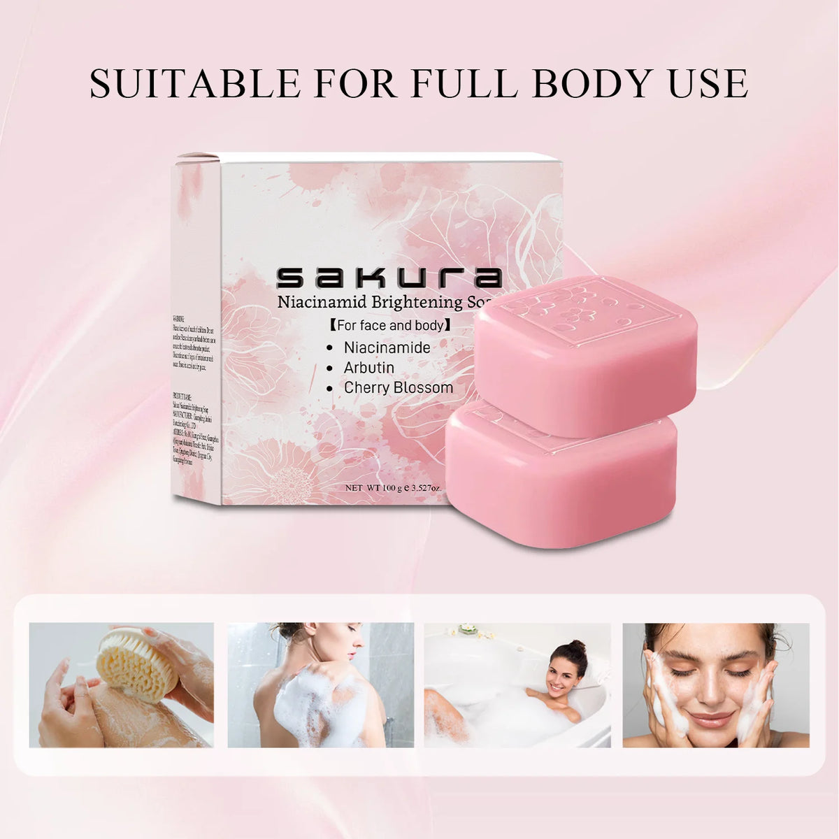 AOAO Sakura Brightening Bar Soap -Formaldehyde-Free,  Cherry Blossom Scent, Deep Cleansing, Moisturizing