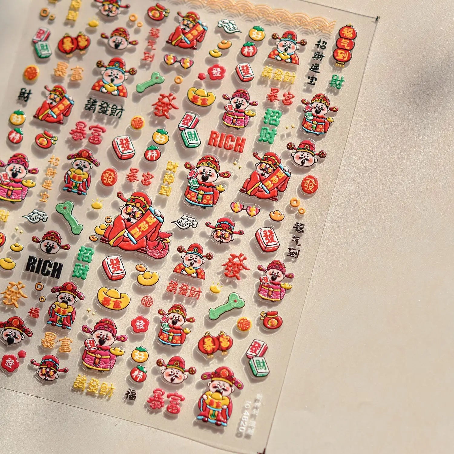 Golden Lucky Cat Nail Art Decorations Stickers Good Luck Gong Xi Fa Cai 5D Self Adhesive Nail Decals Wholesale Dropshipping