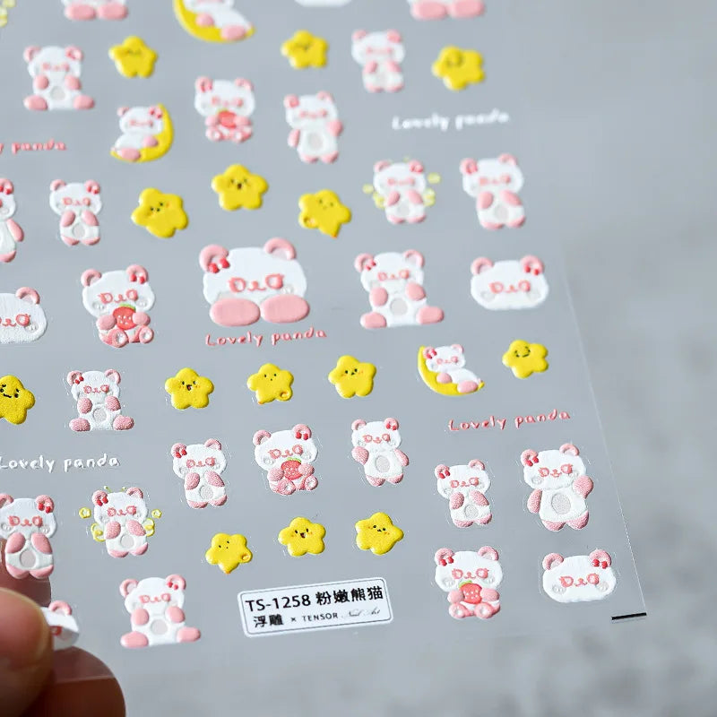 1pcs 5D Embossed Chinese Bamboo Panda Design Nail Art Kawaii Stickers Self-adhesive Transfer Nail Decorations Slider Decals DIY