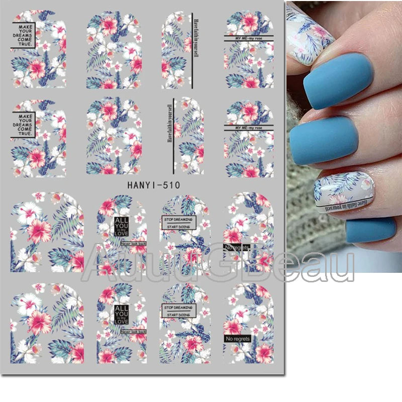 3d Nail Art Decals Geometric Lines Daisy Sunflowers Letters Adhesive Sliders Nail Stickers Decoration For Manicure