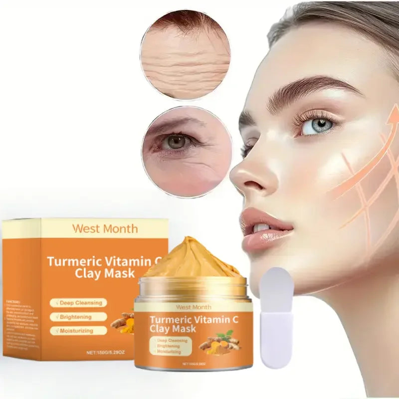 1/3/5PCS Turmeric VitaminC Clay Mask Deep Cleansing Facial Improves Dark Spots Hydrating Skin Care Tightens Skin Evens Skin Tone