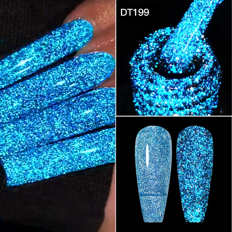 MEET ACROSS 7ml Dark Color Glitter Top Coat Gel For Nails Brocade Powder 2 In 1 Chameleon Nail Art Gel Varnish Manicure