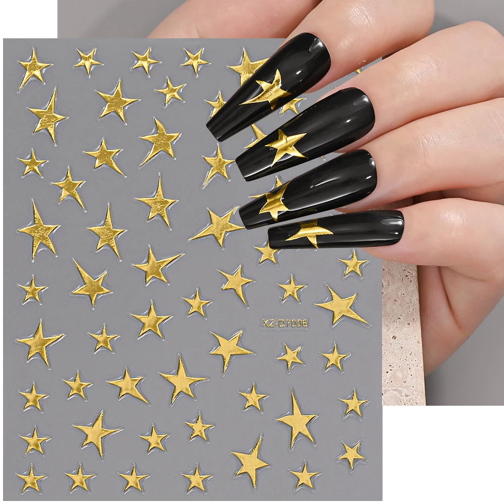1pc Y2K-Inspired 3D Metallic Nail Stickers Geometric Marble & Bronzing Designs Nail Sliders Self-Adhesive Sparkling Manicure DIY
