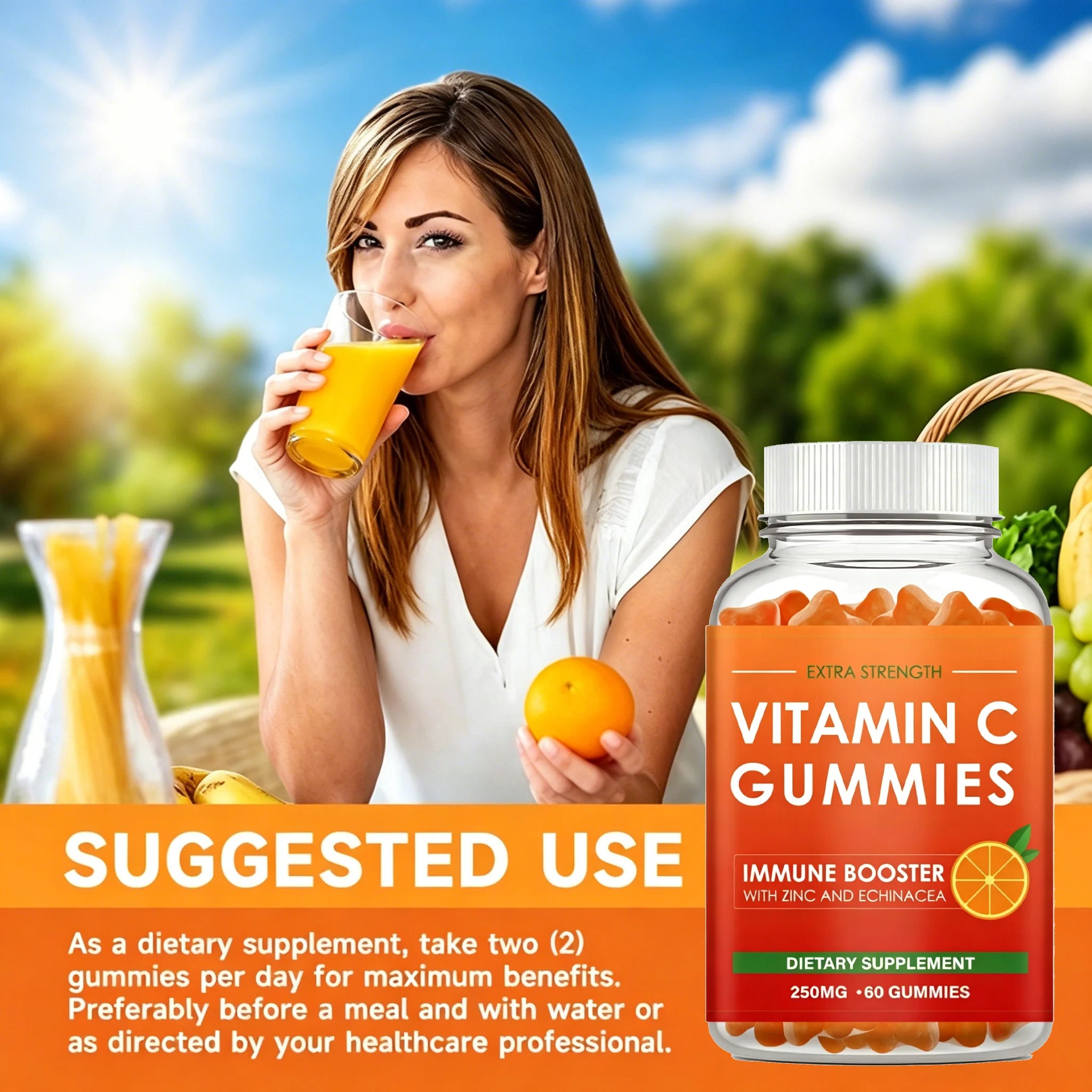 Vitamin C Supplement- Powerful Antioxidant Properties That Support Energy Production, Immunity and Skin Collagen - 60 Gummies
