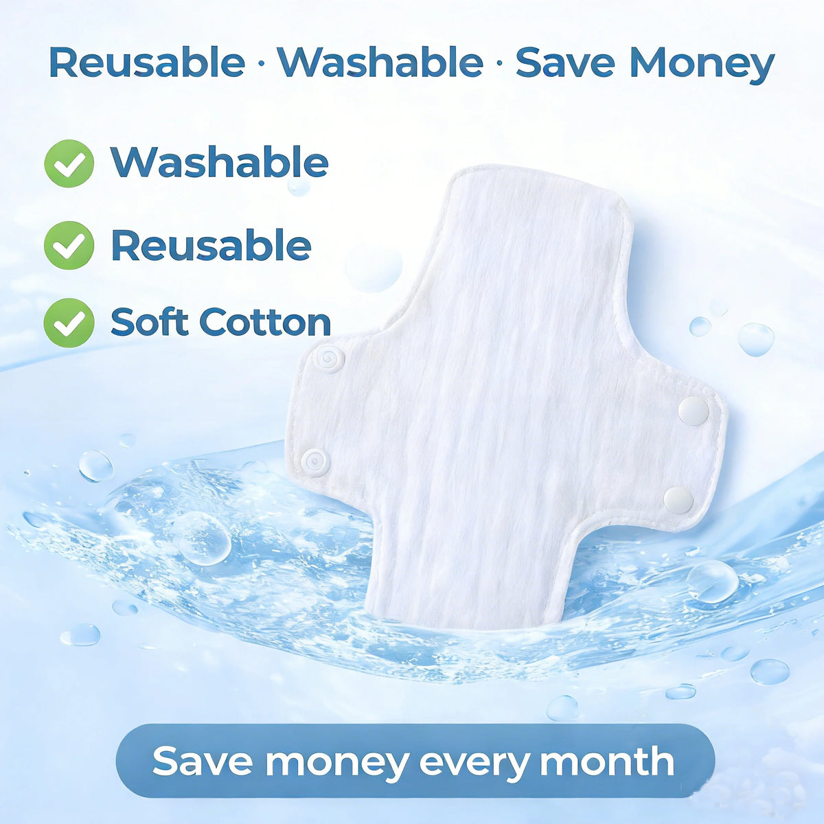 BIAI 5 Pieces Reusable Washable Cotton Pads Soft Skin Friendly Cloth Pads Reusable Reusable Pads for Women Cotton Sanitary Pad