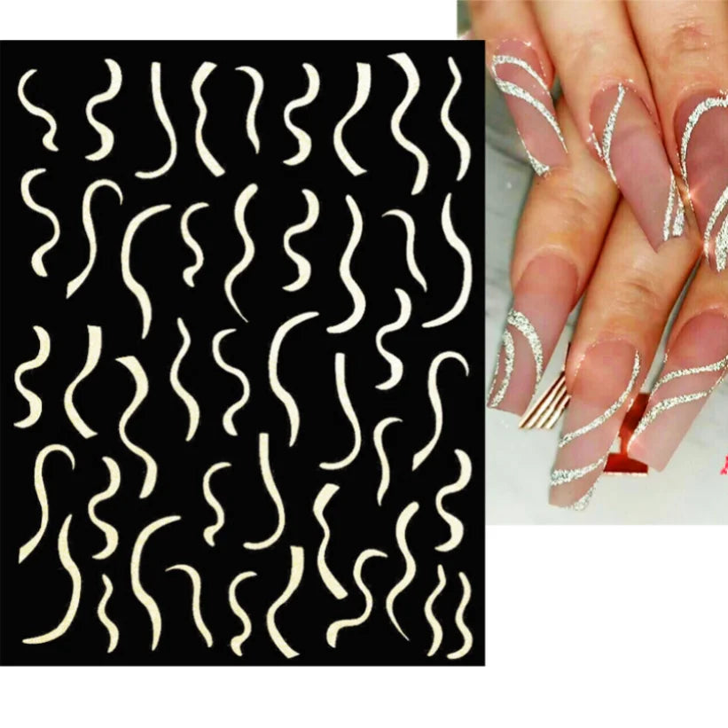 Nail Stickers 3D  Metal Line Sliver Gold Thorns Vine Curve Stripe Lines Tape Swirl Sliders Manicure Adhesive Gel Nail Art Decals