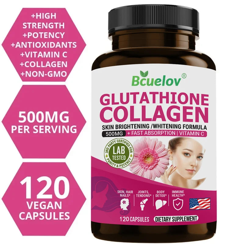 L-Glutathione 500mg Collagen Supplement Vitamin C Antioxidant Skin Brightening Whitening Skin Hair Nails Immune Brain Health