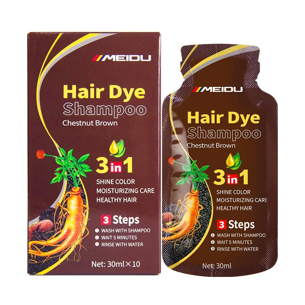 30mlx10pcs Natural Hair Dye Shampoo 3 IN 1 Quick Easy Covering White Grey Hair Cleaning Instant Coloring Nonirritating Hair Care