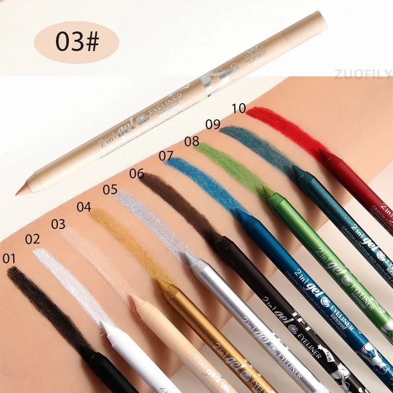 Waterproof Eyeliner Gel Pencil Pigment Brown Black White Glitter Eyeiner Pen for Women Fashion Easy Color Eyes Makeup Cosmetics