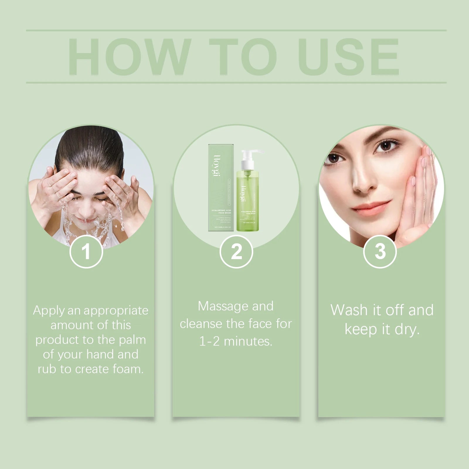 Hoygi Hyaluronic Acid Face Cleanser Gel Deep Pore Cleansing Moisturizing Non Drying Makeup Remover for Sensitive Skin 100ml