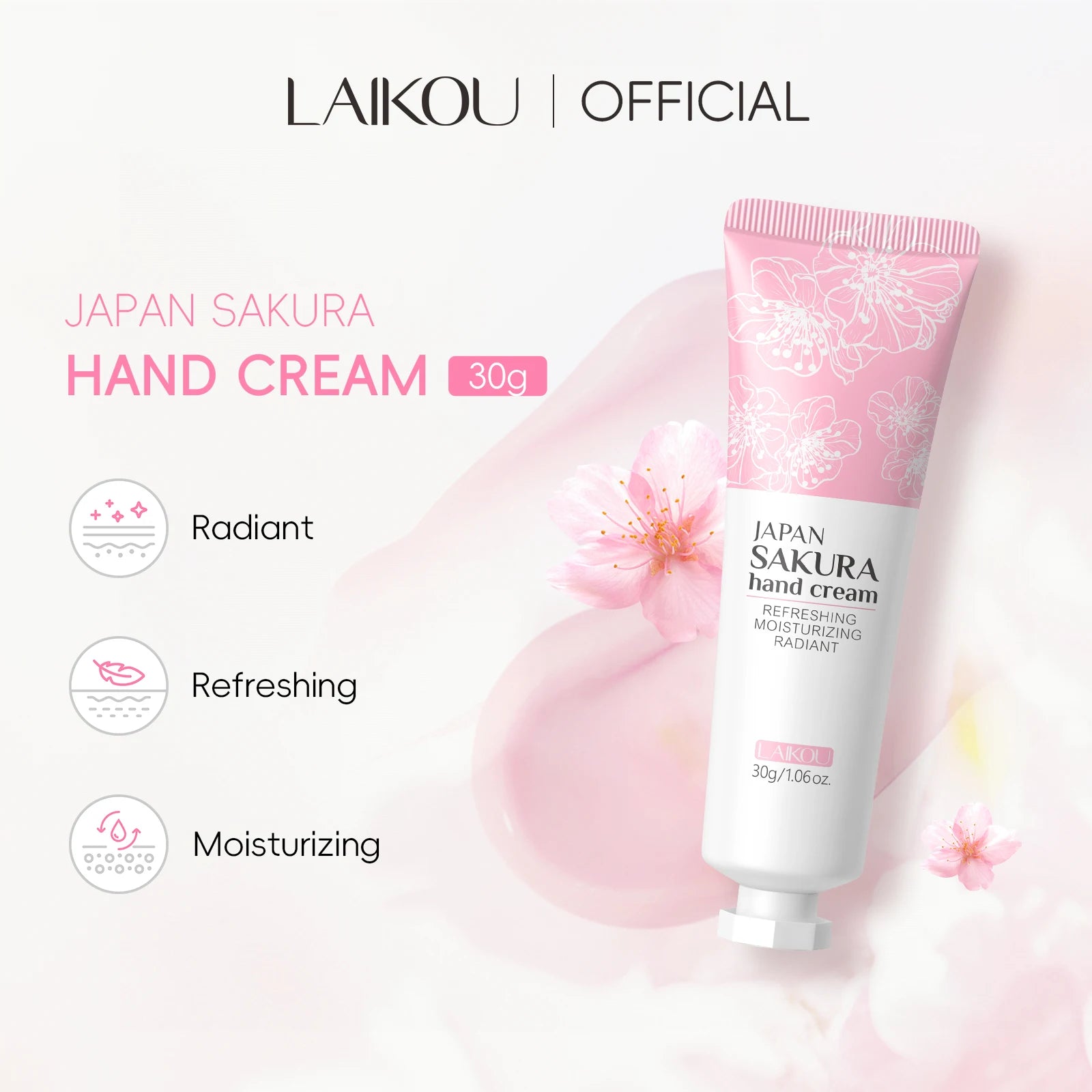 LAIKOU Japan Sakura Hand Cream Hydrating Hand Moisturizer Smoothing Radiant Treatment Refreshing Scent Hand Balm