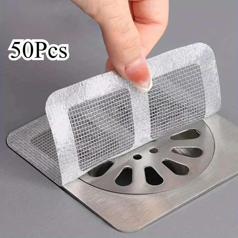 50pcs Disposable Shower Drain Hair Catcher Mesh Shower Drain Covers Floor Sink Strainer Filter Hair Stopper For Bathroom