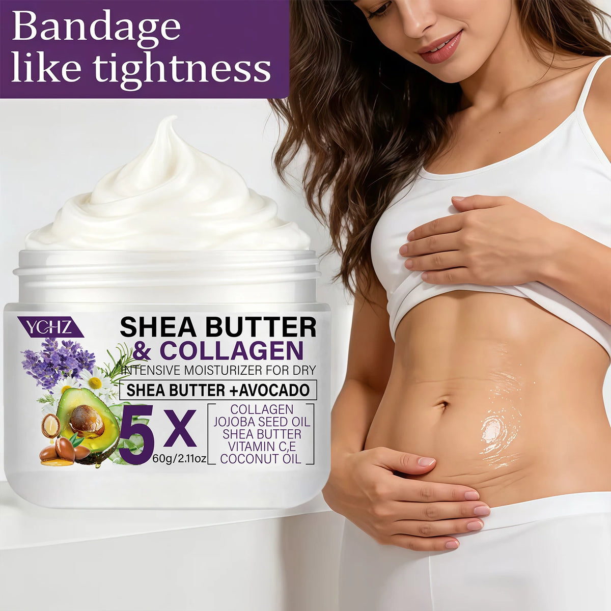 Shea Butter Collagen Firming Cream, Light Beige Firming Cream, Suitable for Thighs, Buttocks, Arms, Abdomen--And Body Lotion-60G