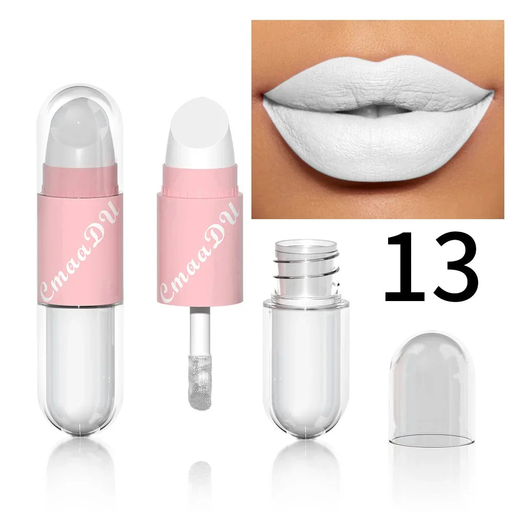 18Color 2In1 Matte Velvet Liquid Lipstick Double Head Sexy Red Purple LipGloss Moisturizing Lasting Waterproof Lip Glaze Make Up