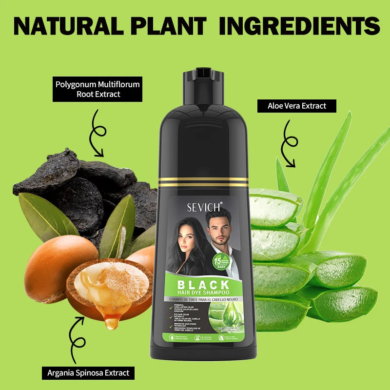 500ml Black Dyed Shampoo Instant Dye Covers Natural Gray Hair Shampoo Black Hair Dye Herbal Ginseng Ginger White Hair Dyed Black