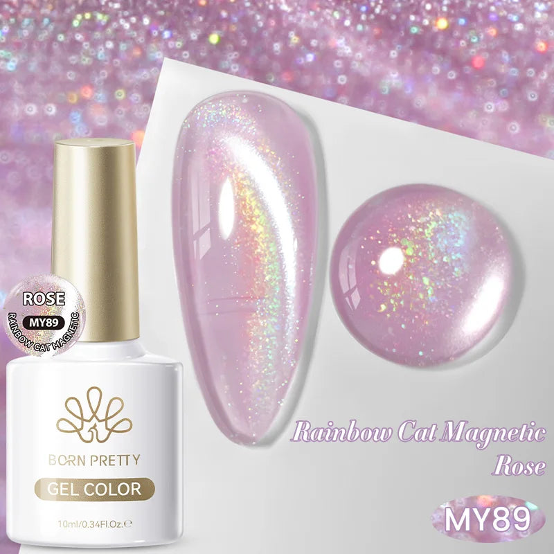 BORN PRETTY 10ml Autumn Gold Pink Glitter Cat Magnetic Gel Nail Polish Jelly Pink Semi Permanent Soak Off UV LED Varnish