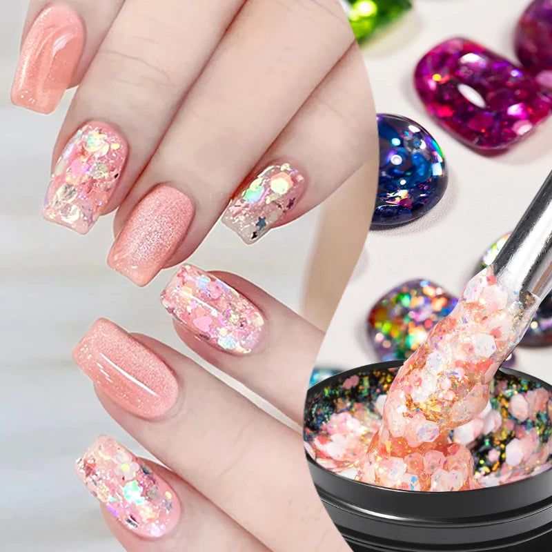 8ML Glitter Gel Nail Polish Shining Mineral Sequins Soak Off UV LED Nail Gel Semi Permanent Nail Art Supplies for Manicure