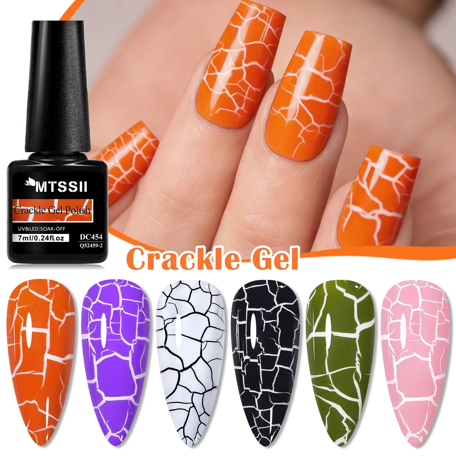 6pcs Crackle Gel Nail Polish Set Cracking Nail Lacquer Quick Dry Nail Art Varnish Semi Permanent Soak Off UV Gel Nail Supplies